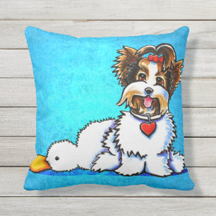 Biewer Yorkie Wanna Play Blue Buitenkussen