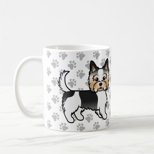 Biewer Yorkshire Terrier Cartoon Dog & Paws Koffiemok (Links)