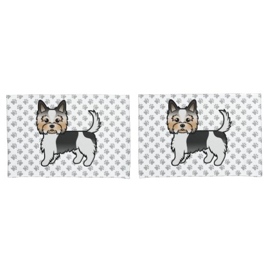 Biewer Yorkshire Terrier Cartoon Hond & Pootafdruk Kussensloop (Voorkant-Set)