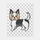 Biewer Yorkshire Terrier Cute Cartoon Dog & Paws Fleece Deken (Voorkant)