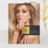 Bifold Bleu Gouden Brochure Kaart (Gele Bloem)