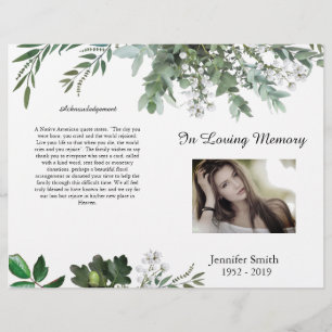 BiFold Green Foliage Leaves Funeral Program Flyer