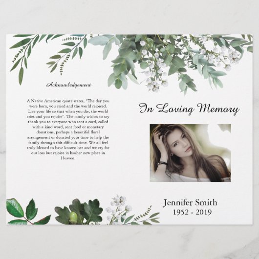 BiFold Green Foliage Leaves Funeral Program Flyer (Voorkant)