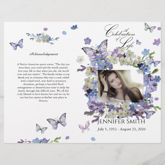 BiFold vergeet me geen begrafenisprogramma Flyer (Voorkant)