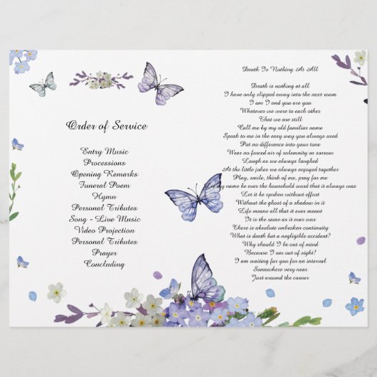 BiFold vergeet me geen begrafenisprogramma Flyer (Achterkant)