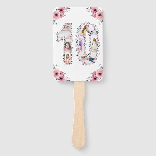 Big 10th Birthday Girl Foto Collage Pink Flower Handwaaier (Voorkant)