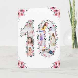 Big 10th Birthday Girl Foto Collage Pink Flower Kaart