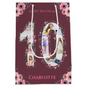 Big 10th Birthday Girl Foto Collage Pink Flower Medium Cadeauzakje (Achterkant)