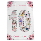 Big 10th Birthday Girl Foto Collage Pink Flower Medium Cadeauzakje (Achterkant)