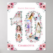 Big 10th Birthday Girl Foto Collage Pink Flower Poster (Voorkant)