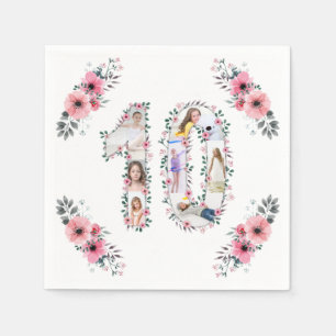 Big 10th Birthday Girl Foto Collage Pink Flower Servet