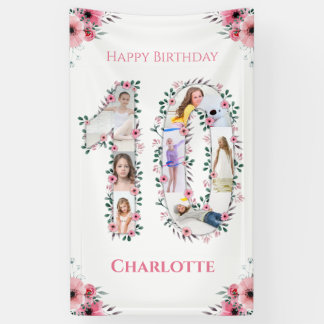 Big 10th Birthday Girl Foto Collage Pink Flower Spandoek