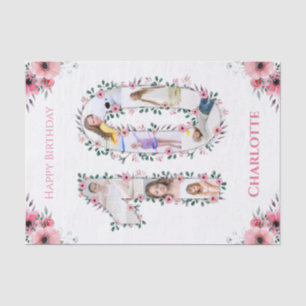 Big 10th Birthday Girl Foto Collage Pink Flower Tissuepapier