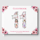 Big 11th Birthday Foto Collage Bloemenmeisje White Gastenboek (Voorkant)
