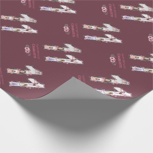 Big 11th Birthday Girl Foto Collage Pink Flower Cadeaupapier (Hoek)