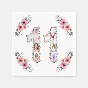 Big 11th Birthday Girl Foto Collage Pink Flower Servet