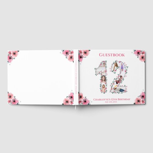 Big 12th Birthday Foto Collage Bloemenmeisje White Gastenboek (Volledig)