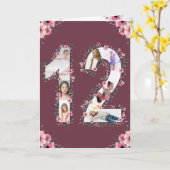 Big 12th Birthday Foto Collage Girl Pink Flower Kaart (Gele Bloem)