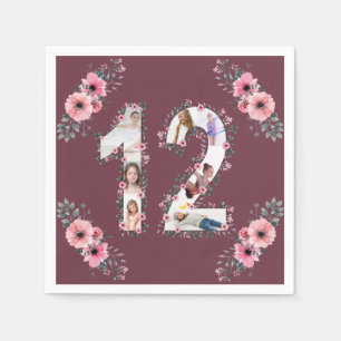 Big 12th Birthday Girl Flower Photo Collage Servet