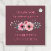 Big 13th Girl Birthday Foto Collage Pink Flower Bedankjes Labels (Achterkant)