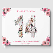 Big 14th Birthday Foto Collage Bloemenmeisje White Gastenboek (Voorkant)