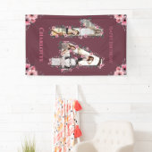 Big 14th Birthday Foto Collage Pink Bloemenmeisje Spandoek (Insitu)