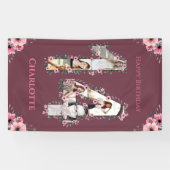 Big 14th Birthday Foto Collage Pink Bloemenmeisje Spandoek (Horizontaal)