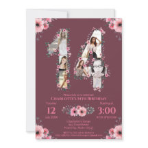 Big 14th Birthday Girl Foto Collage Pink Flower