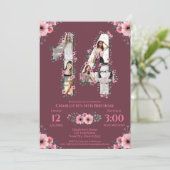 Big 14th Birthday Girl Foto Collage Pink Flower Kaart (Staand voorkant)