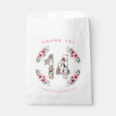 Big 14th Girl Birthday Foto Collage Pink Flower Bedankzakje (Voorkant)