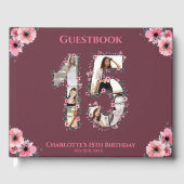Big 15th Birthday Foto Collage Bloemenmeisje Pink Gastenboek (Voorkant)