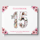 Big 15th Birthday Foto Collage Bloemenmeisje White Gastenboek (Voorkant)