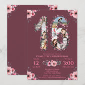 Big 16th Birthday Girl Foto Collage Pink Flower Kaart (Voorkant / Achterkant)