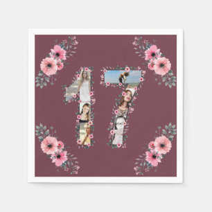 Big 17th Birthday Girl Flower Photo Collage Servet