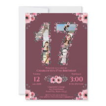 Big 17th Birthday Girl Foto Collage Pink Flower