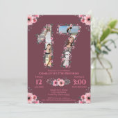 Big 17th Birthday Girl Foto Collage Pink Flower Kaart (Staand voorkant)