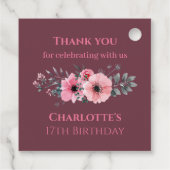 Big 17th Girl Birthday Foto Collage Pink Flower Bedankjes Labels (Achterkant)