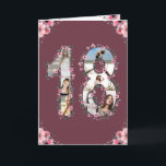 Big 18th Birthday Foto Collage Girl Pink Flower Kaart<br><div class="desc">Creëer een achttiende verjaardag zeven foto's collage in een 18-voudige vorm. Verkleurd met mooie en mooie waterverf bloemen en groen bladeren. Geweldig cadeau van 18e verjaardag voor meisjes. Speciaal nummer 18 fotocollage voor een uniek en zeer speciaal product.</div>