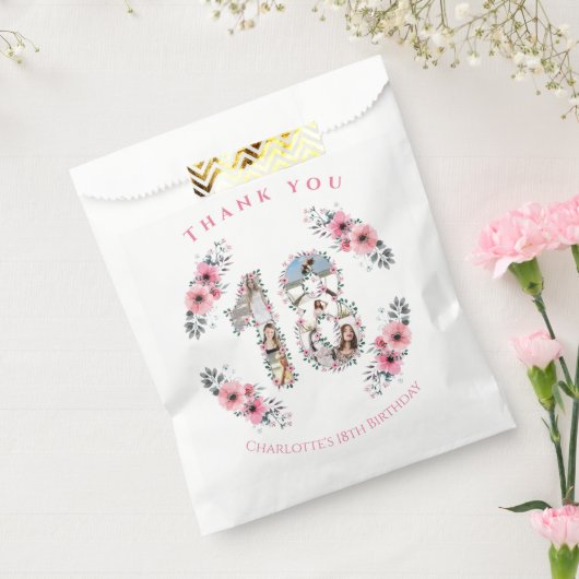 Big 18th Girl Birthday Foto Collage Pink Flower Bedankzakje (Gezegeld)