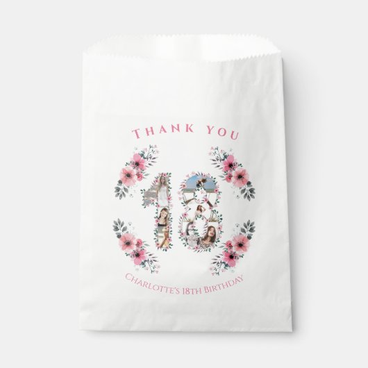 Big 18th Girl Birthday Foto Collage Pink Flower Bedankzakje (Voorkant)