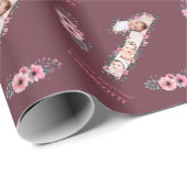 Big 1st Birthday Girl Foto Collage Pink Flower Cadeaupapier (Rol Hoek)