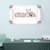 Big 1st Birthday Girl Foto Collage Pink Flower Spandoek (Beurs)