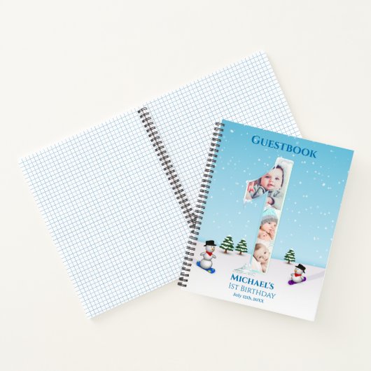 Big 1st Birthday Winter Snow Ice Foto Guest Book Notitieboek (Binnen)