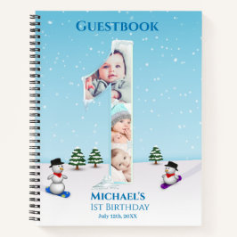 Big 1st Birthday Winter Snow Ice Foto Guest Book Notitieboek