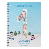 Big 1st Birthday Winter Snow Ice Foto Guest Book Notitieboek (Voorkant)