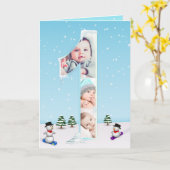 Big 1st Birthday Winter Snow Ice Photo Collage Kaart (Gele Bloem)