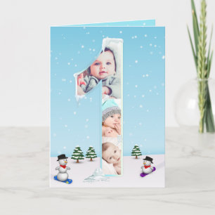 Big 1st Birthday Winter Snow Ice Photo Collage Kaart