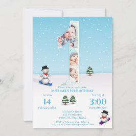Big 1st Birthday Winter Snow Ice Photo Collage Kaart