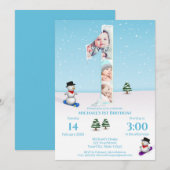 Big 1st Birthday Winter Snow Ice Photo Collage Kaart (Voorkant / Achterkant)