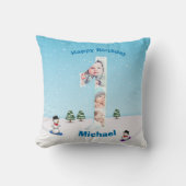 Big 1st Birthday Winter Snow Ice Photo Collage Kussen (Voorkant)
